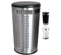 MSV laundry bin, laundry basket, laundry collector, laundry chest with round seat cushion, 60.5 cm high black/silver metal