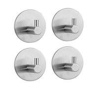 MSV Pack of 4 Self-Adhesive Towel Hooks, Max 8 kg Circle Bathrobe Hooks, Wall Hooks, Stainless Steel, Rustproof Bathroom and Kitchen Towel Holder, Clothes Hooks, No Drilling, Matt Silver