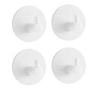 MSV Pack of 4 Self-Adhesive Towel Hooks, Max 8 kg Circle Bathrobe Hooks, Wall Hooks, Stainless Steel, Rustproof Bathroom and Kitchen Towel Holder, Clothes Hooks, No Drilling, Matt White