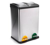 MSV Pedal bin of Stainless Steel 2x20l, Stainless-Steel, Black/Silver, 48.5x30x40 cm