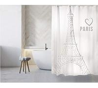 MSV Premium Mould Shower Curtain-Anti-Bacterial, Washable, Waterproof, Polyester, Paris White, 180 x 200 cm, Silver, 200x180 cm