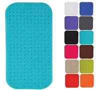 MSV Premium Shower Mat Antibacterial Non-Slip with Suction Cups Light Blue Rose Scent Approx. 36 x 76 cm Washable at 60 °C