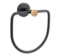 MSV Round Wall Towel Ring in Steel & Bamboo Iana Matt Black