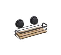MSV Shower Basket Shelf with Suction Cups Steel and Bamboo Matt Black