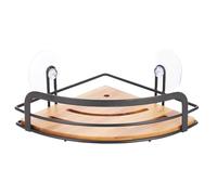 MSV Shower Shelf Corner Shower Basket Bathroom No Drilling with Suction Cups Steel Bamboo 21 x 21 x 9 cm Matt Black