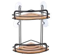 MSV Shower Shelf Corner Shower Basket Bathroom No Drilling with Suction Cups Steel Bamboo 31 x 21 x 21 cm Matte Black