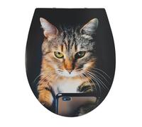 MSV - Soft-Close Toilet Seat PP Pacha - Quiet Lowering Mechanism - 45.5 x 37.2 x 4 cm - Black - Universal Design Perfect for Family Cleaning