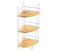 MSV Stainless Steel/Bamboo Corner Shower Caddy with 3 Levels, Silver/Brown