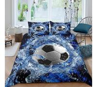 MSVMPGTHB 3D Effect Skin Friendly Microfibre SoccerBallSplash Bedding Quilt Cover All Season Bedding Set with Pillowcases DynamicSportsArt Duvet Cover Easy Care for Home Decor Single（140x200cm）
