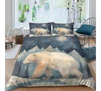 MSVMPGTHB 3D Effect Super Soft Microfibre Arctic bear walk Duvet Cover Sets All Season Bedding Set with Pillowcases Night mountain scene Duvet Cover Easy Care for Men Women Kids King（220x240cm）