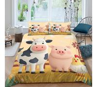 MSVMPGTHB 3D Print Soft Microfiber Farm animals Bed Quilt Cover Easy Care Bedding Set w/Pillow Cases Cartoon style illustration Duvet Cover Breathable All Season for Home Decor King（220x240cm）
