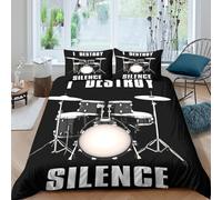 MSVMPGTHB 3D Printed Ultrasoft Microfibre Drum set Quilt Cover Soft Bedding Set with Pillow Cases Rock music design Duvet Cover All Season Breathable Machine Washable for Home Decor Double（200x200cm）