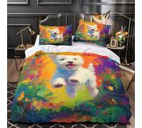 MSVMPGTHB Cute puppy joy 3D Pattern Comforter Cover 3-Piece Microfiber Durable Skin-Friendly Impressionist dog Duvet Cover 2 Pillow Shams Hidden Zipper Home Decor Kids Bedroom Double（200x200cm）