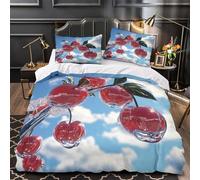 MSVMPGTHB Glass cherries 3D Pattern Quilt Cover 3pcs 100% Microfibre Anti-Fade Zip Closure Modern decorative Duvet Cover 2 Pillowcases Breathable Easy Care Bedding Boys Girls Room Single（140x200cm）