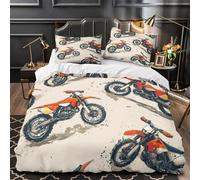 MSVMPGTHB motorcycle 3D Print Quilt Cover 3pcs 100% Microfibre Anti-Fade Zip Closure off-road design Duvet Cover 2 Pillowcases Breathable Easy Care Bedding Boys Girls Room Super king（260x220cm）