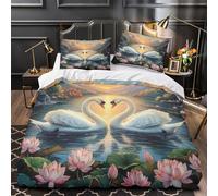 MSVMPGTHB Swans love scene 3D Pattern Duvet Cover 3pcs 100% Microfibre Fade-Resistant Wash Comforter Cover 2 Pillow Shams Zipper Closure Machine Washable Adult Room Super king（260x220cm）