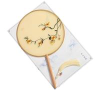 MSWgjYRQ 1PC Round Fan Embroidered Classical PalaceFan Chinese Hanfu Ancient Style Long Handle Tassel Cheongsam Crane Silk DanceFan Decorative Folding Fans(D)