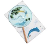 MSWgjYRQ 1PC Round Fan Embroidered Classical PalaceFan Chinese Hanfu Ancient Style Long Handle Tassel Cheongsam Crane Silk DanceFan Decorative Folding Fans(K)