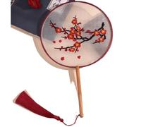 MSWgjYRQ 1PC Round Fan Embroidered Classical PalaceFan Chinese Hanfu Ancient Style Long Handle Tassel Cheongsam Crane Silk DanceFan Decorative Folding Fans(N)