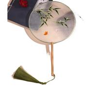 MSWgjYRQ 1PC Round Fan Embroidered Classical PalaceFan Chinese Hanfu Ancient Style Long Handle Tassel Cheongsam Crane Silk DanceFan Decorative Folding Fans(T)