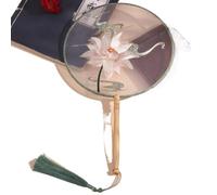 MSWgjYRQ 1PC Round Fan Embroidered Classical PalaceFan Chinese Hanfu Ancient Style Long Handle Tassel Cheongsam Crane Silk DanceFan Decorative Folding Fans(Q)