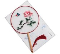 MSWgjYRQ 1PC Round Fan Embroidered Classical PalaceFan Chinese Hanfu Ancient Style Long Handle Tassel Cheongsam Crane Silk DanceFan Decorative Folding Fans(J)