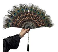 MSWgjYRQ 1PC Sequin Embroidery Peacock Feather Folding Fan, Lolita Performance, Dance Hand with Pendant Gift, Wedding Party Decoration Decorative Folding Fans(Orange-gradient)