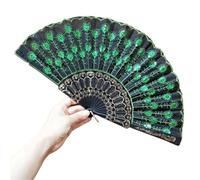 MSWgjYRQ Art Fan Folding Tail Feather Plastic Bone Sequins Carved Hand Decorative Folding Fans(J)