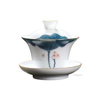 MSWgjYRQ China Tea Cups Hand-Painted Tea Fat Jade White Porcelain Gaiwan Household Ceramic Infuser Traditional with Cover Teacup Mug Sets
