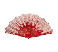 MSWgjYRQ Spanish Style Dance Party Fan Wedding Silk Lace Folding Held Flower Lady Hand Decorative Folding Fans(Red)