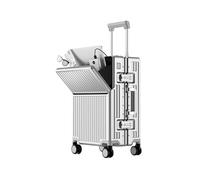 MSWgjYRQ Travel Luggage Suitcases Front Opening Suitcase PC Material Aluminum Frame Lock Cup Holder Charging Port Travel Rolling Luggage 20 Carry-on Boarding(Silver,20Inches 500mm)