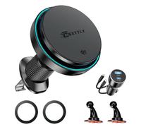 MSXTTLY Qi2.2-Certified 25W Magnetic Wireless Car Mount Charger Bundle for MagSafe, 2 Extra 17mm Ball Mount Adhesive Bases & 2 Extra Magnetic Rings, Cooling Fan, for iPhone, Samsung & Pixel