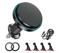 MSXTTLY Qi2.2-Certified 25W Magnetic Wireless Car Mount Charger Bundle for MagSafe, 4 Extra 17mm Ball Mount Adhesive Bases & 2 Extra Magnetic Rings, Cooling Fan, for iPhone, Samsung & Pixel