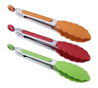 MSY BIGSUNNY 7" Mini Silicone Serving Tongs - Set of 3 (Red Green Orange)