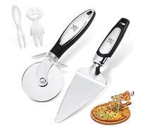 MSY BIGSUNNY Stainless Steel Pizza Cutter Wheel Pie Server with Forks Set of 4 Pieces, Ideal for Pizza, Pies, Waffles and Dough Cookie