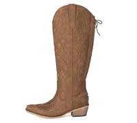 MSYIEVAD Knee Cowboy Boots for Women Adjustable Thigh Pointy Toe with Chunky Heel Fashion Retro High Cowboy Boots, Brown, 6 UK