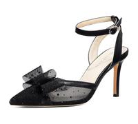 MSYIEVAD Women's Pointed Toe Mesh Stiletto Heels Sparkly Rhinestone Bow Ankle Strap Pumps Wedding Bridal Prom Evening Party Dress, Black, 3 UK