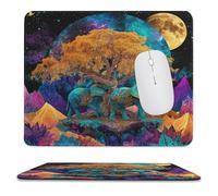 MSYKANIX Abstract Beautiful Elephant Non-Slip Mousepad,Fantasy Colorful Boho Animal Mountain Tree Starry Sky Full Moon with Most Types of Mouse,Stitched Edges for Decoration 25x30 cm