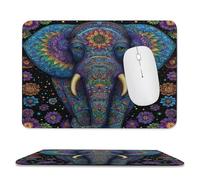 MSYKANIX Abstract Beautiful Elephant Soft Stitched Edge Mouse Pad,Colorful Vintage Boho Indian Mandala Floral Daisies Animal Non-Slip Mousepad for Office,Home 20x24 cm