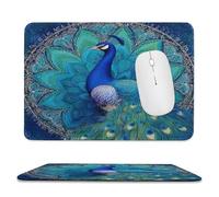 MSYKANIX Abstract Beautiful Peacock Non-Slip Mousepad,Fantasy Colorful Boho Indian Mandala Animal Peacock Feathers with Most Types of Mouse,Stitched Edges for Decoration 20x24 cm