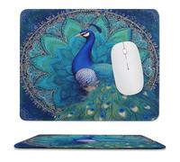 MSYKANIX Abstract Beautiful Peacock Soft Stitched Edge Mouse Pad,Fantasy Colorful Boho Indian Mandala Animal Peacock Feathers Non-Slip Mousepad for Office,Home 25x30 cm