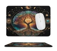 MSYKANIX Abstract Beautiful Tree Non-Slip Mousepad,Fantasy Colorful Boho Indian Mandala Sun Moon Tree of Life with Most Types of Mouse,Stitched Edges for Decoration 20x24 cm
