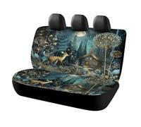 MSYKANIX Abstract Cartoon Deer Car Cover Set for Rear Bench Seat with Polyester,Cabin Colorful Forest Night Animal Plant Floral Dandelion Full Moon Back Covers Universal