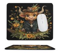 MSYKANIX Abstract Cartoon Highland Cow Soft Stitched Edge Mouse Pad,Rustic Colorful Western Farmhouse Cowboy Cow Floral Sunflowers Non-Slip Mousepad for Office,Home 25x30 cm