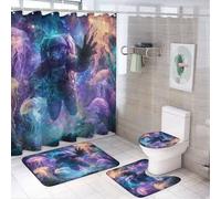 MSYKANIX Abstract Colorful Astronaut 4 Pcs Shower Curtain Sets,Beautiful Fantasy Outer Space Galaxy Nautical Animal Jellyfish Bathroom Sets with Rugs,Toilet Lid Cover And Bath Mat