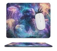 MSYKANIX Abstract Colorful Astronaut Non-Slip Mousepad,Beautiful Fantasy Outer Space Galaxy Nautical Animal Jellyfish with Most Types of Mouse,Stitched Edges for Decoration 25x30 cm