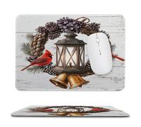 MSYKANIX Abstract Colorful Bird Non-Slip Mousepad,Vintage Rustic Wooden Boards Christmas Pine Leaf Pinecone with Most Types of Mouse,Stitched Edges for Decoration 20x24 cm