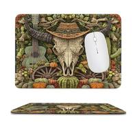 MSYKANIX Abstract Colorful Cow Skull Soft Stitched Edge Mouse Pad,Modern Rustic Cowboy Hat Wooden Wheel Guitar Cactus Pumpkins Non-Slip Mousepad for Office,Home 20x24 cm