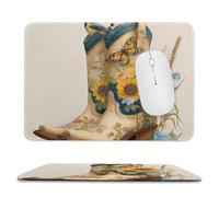 MSYKANIX Abstract Colorful Cowboy Boot Soft Stitched Edge Mouse Pad,Rustic Realistic American Western Sunflowers Butterfly Cowboy Boots Non-Slip Mousepad for Office,Home 20x24 cm