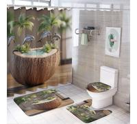 MSYKANIX Abstract Colorful Dolphins Shower Curtain Set,Vintage Nautical Beach Tropical Summer Palm Trees Coconut Fruit Shower Decor Sets with Rugs Bathroom Accessories Set with 12 Hooks